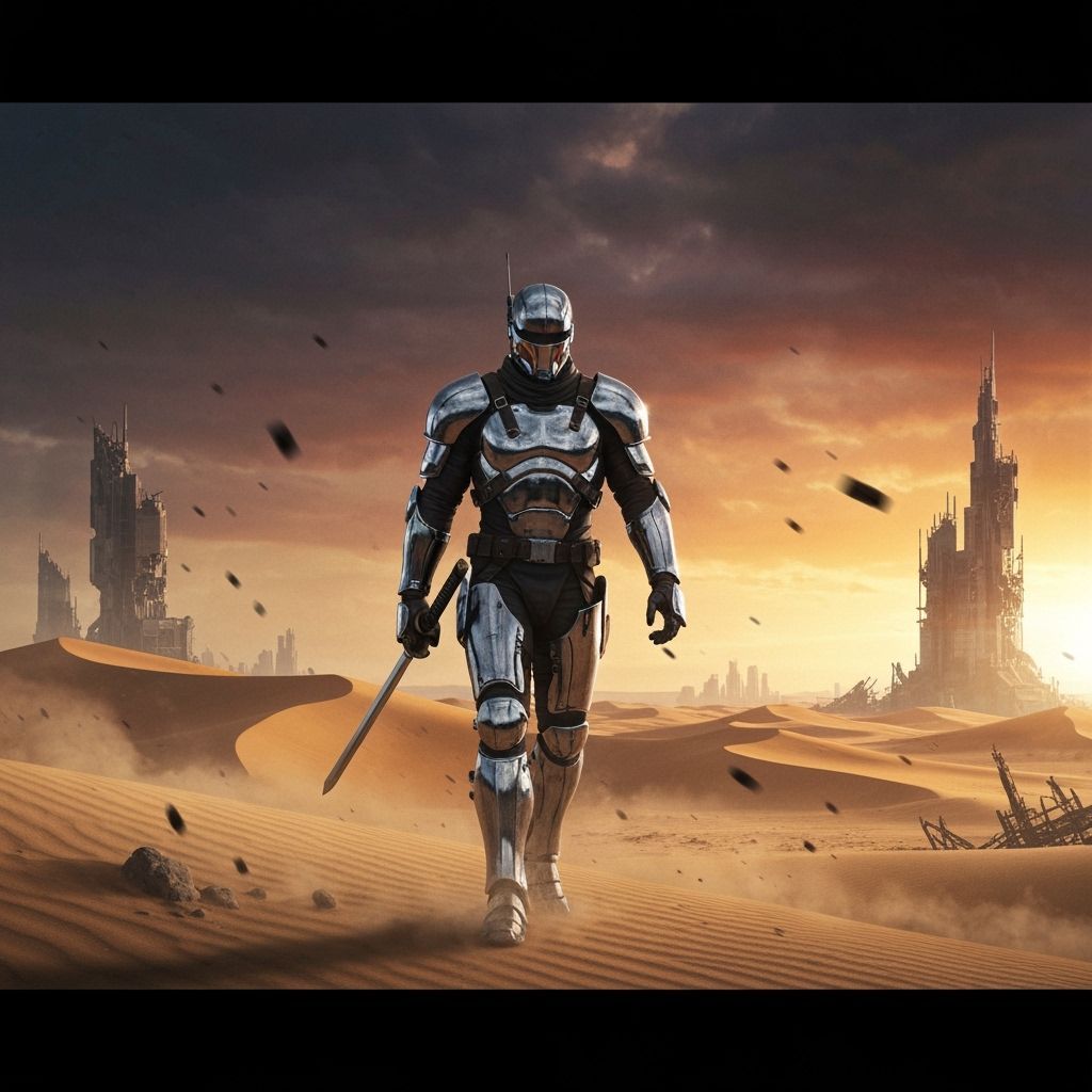 Futuristic Desert Wanderer in Chrome Armor
