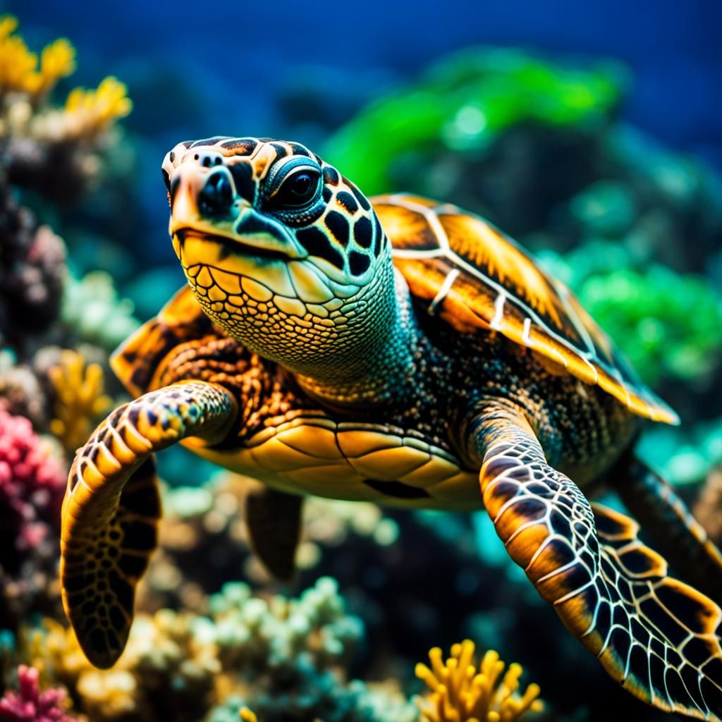 Underwater Turtle in Hawaii: Hyperdetailed Photography