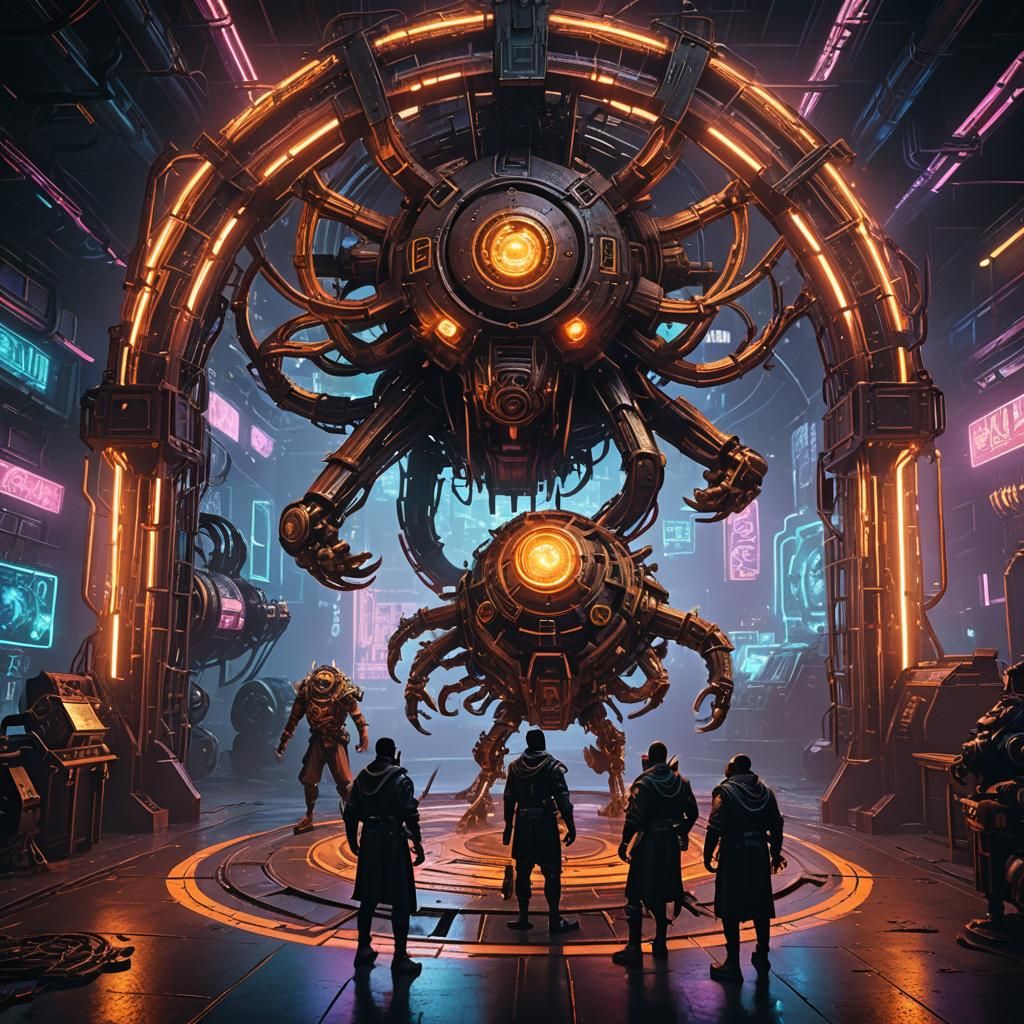 Cyberpunk Arena Battle: Beholder Versus Adventurers