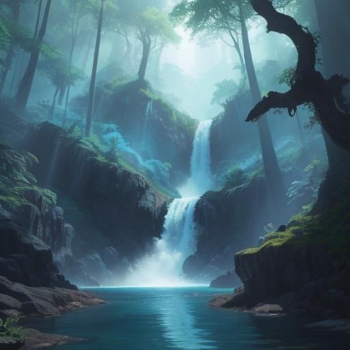 Fantasy Hybrid Creature at Waterfall: Splash Screen Art