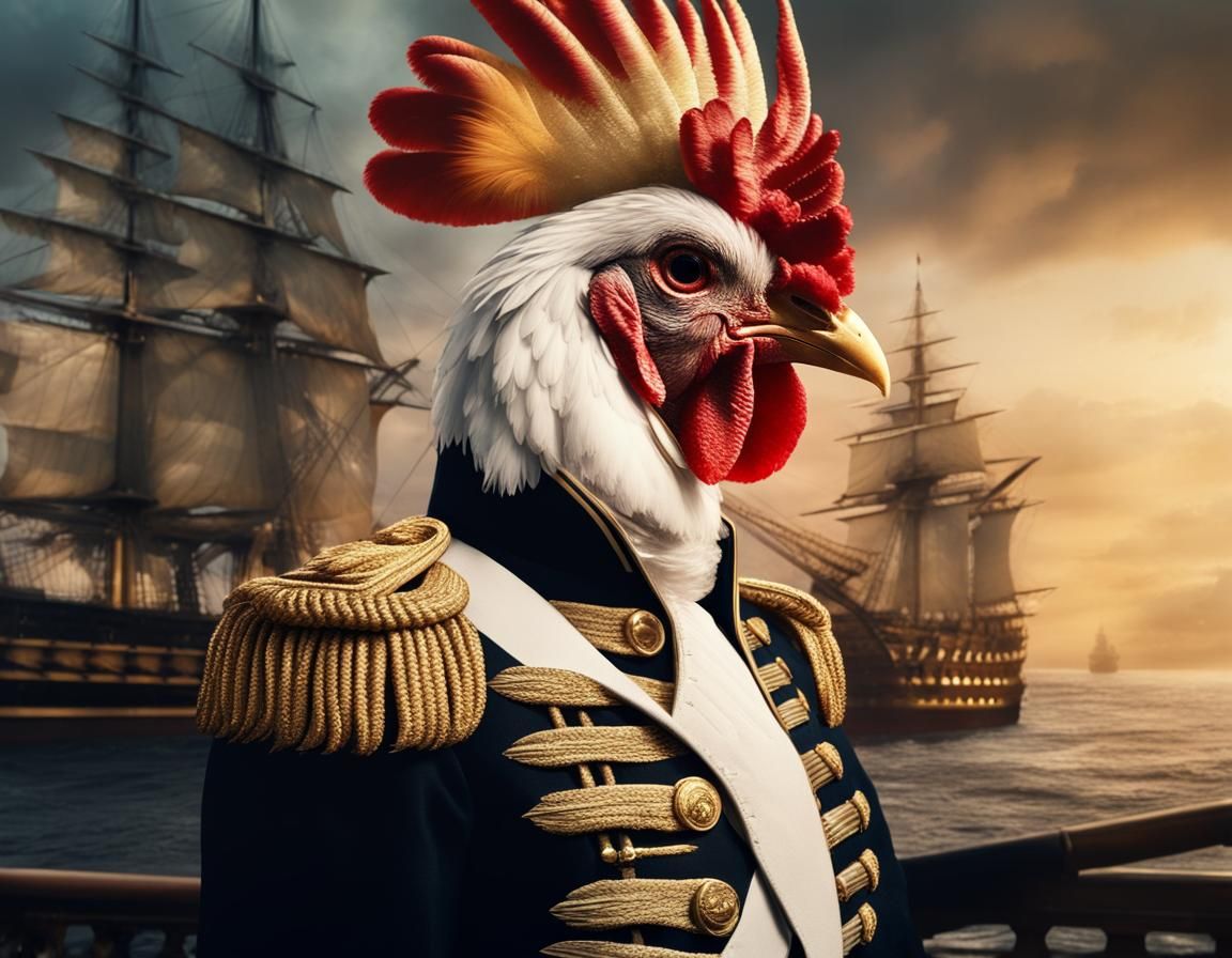 Bantam Chicken Admiral on HMS Victory: Digital Matte Paintin...