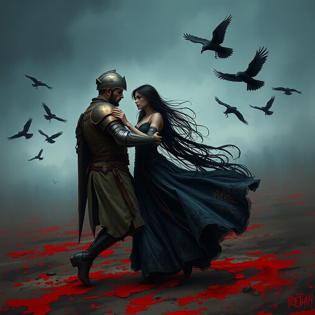 Weary Knight in Macabre Waltz with Death