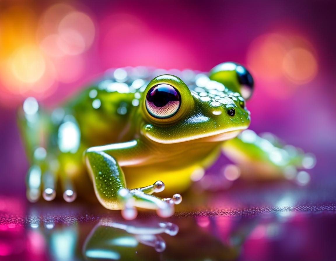 Iridescent Glass Frog in Magical Setting