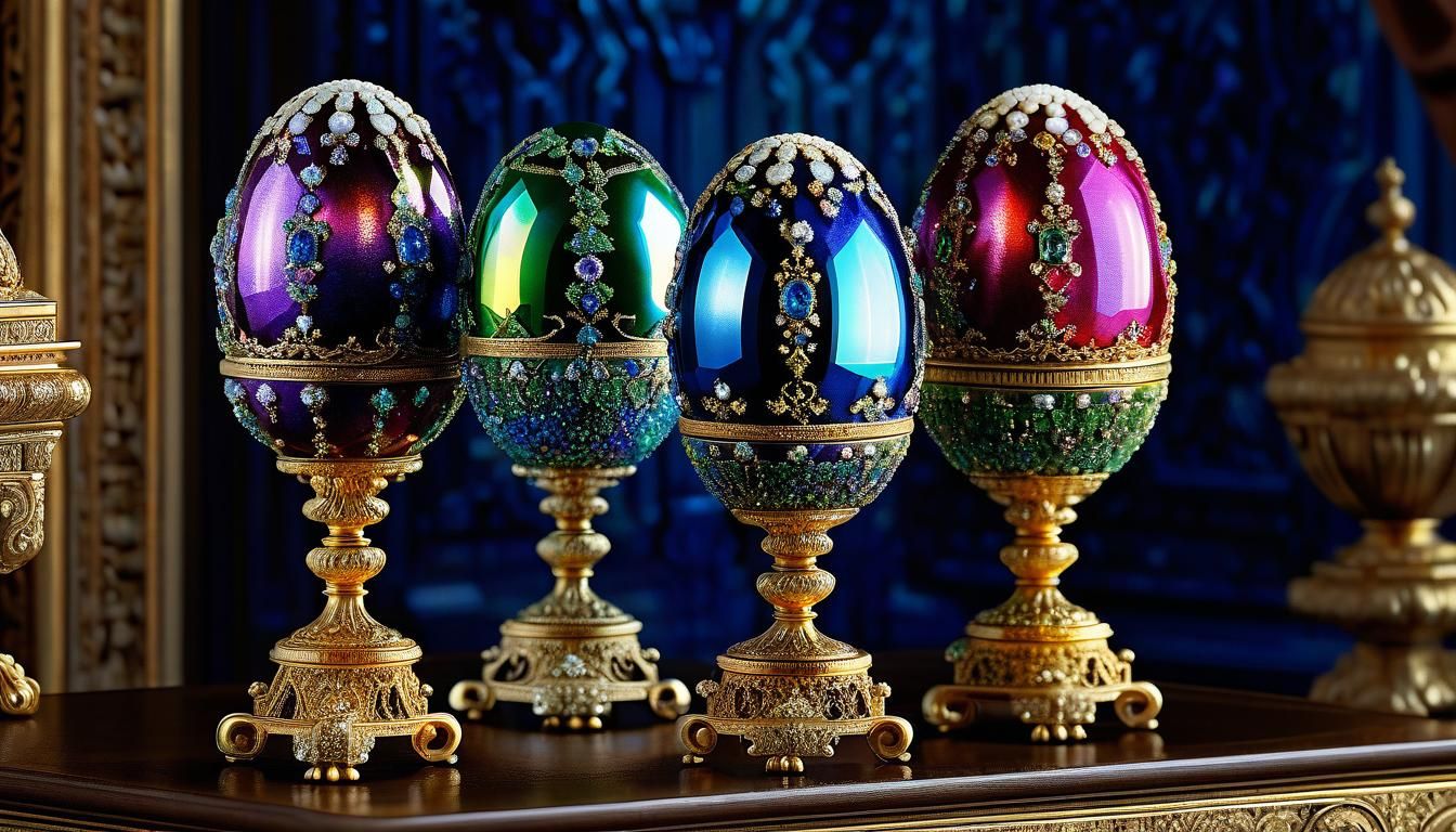 Gemstone Faberge Eggs with Guardian Rabbit