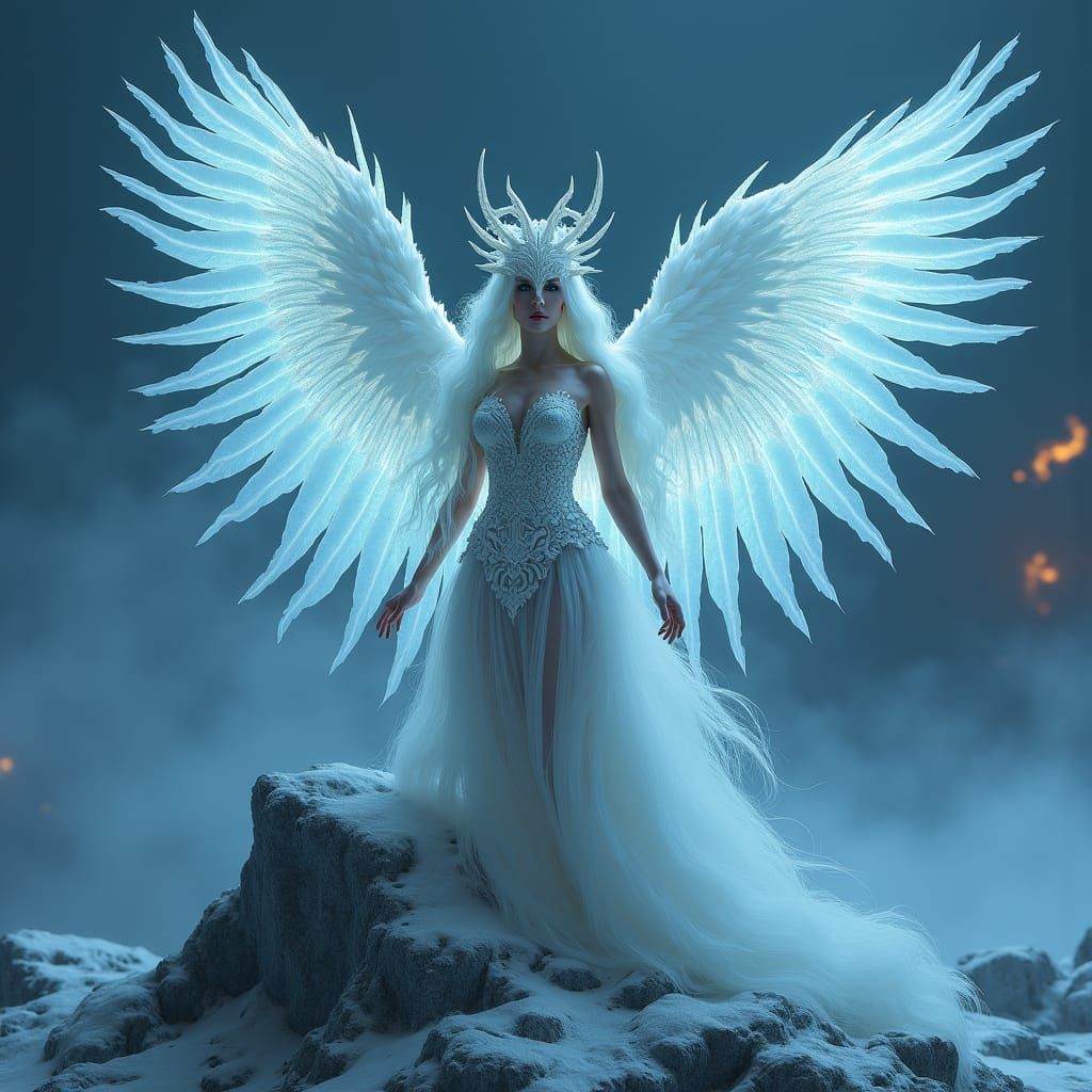 Ethereal Ice Angel with Rococo-Inspired Armor