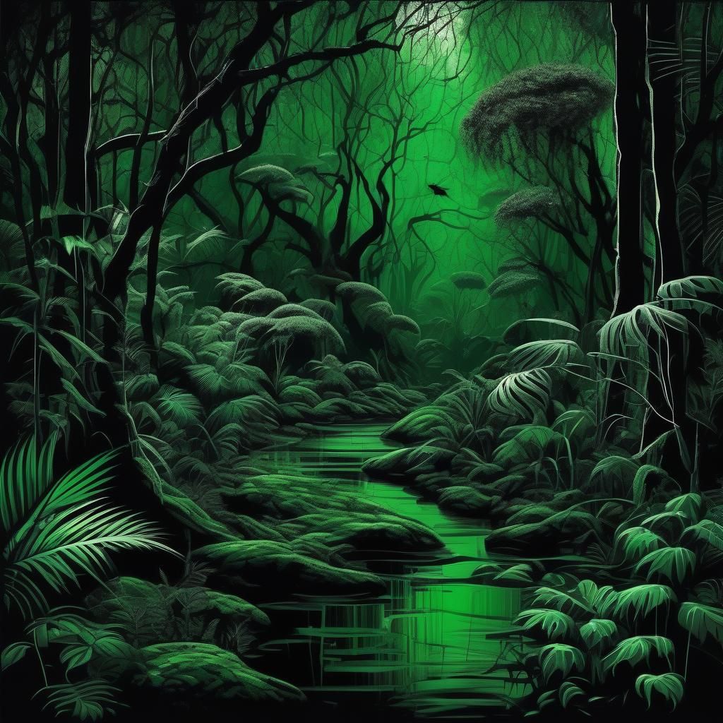 Dark Gothic Rainforest in Black and Green