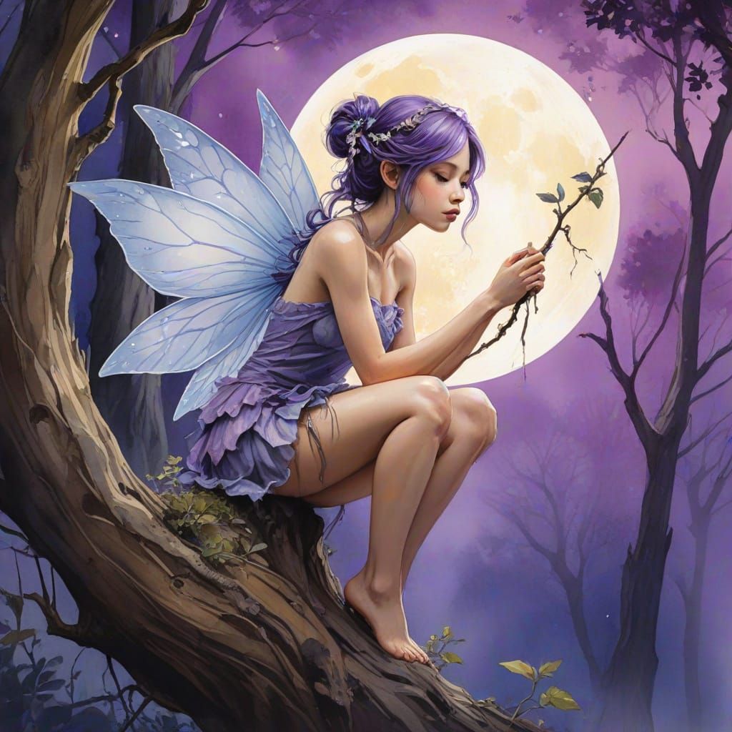 Enchanted Dryad Fairy in Whimsical Woodland Scene