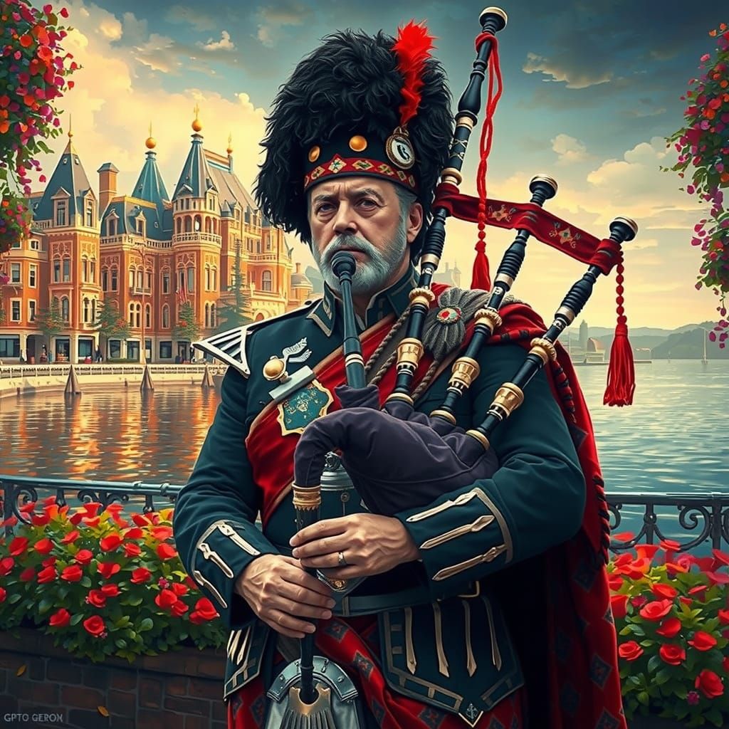 Victoria Canada Scotsman in Gouache Style