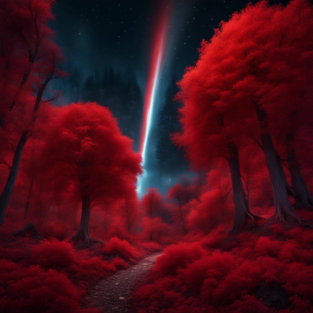 Comet Over Red Forest: Digital Matte Painting