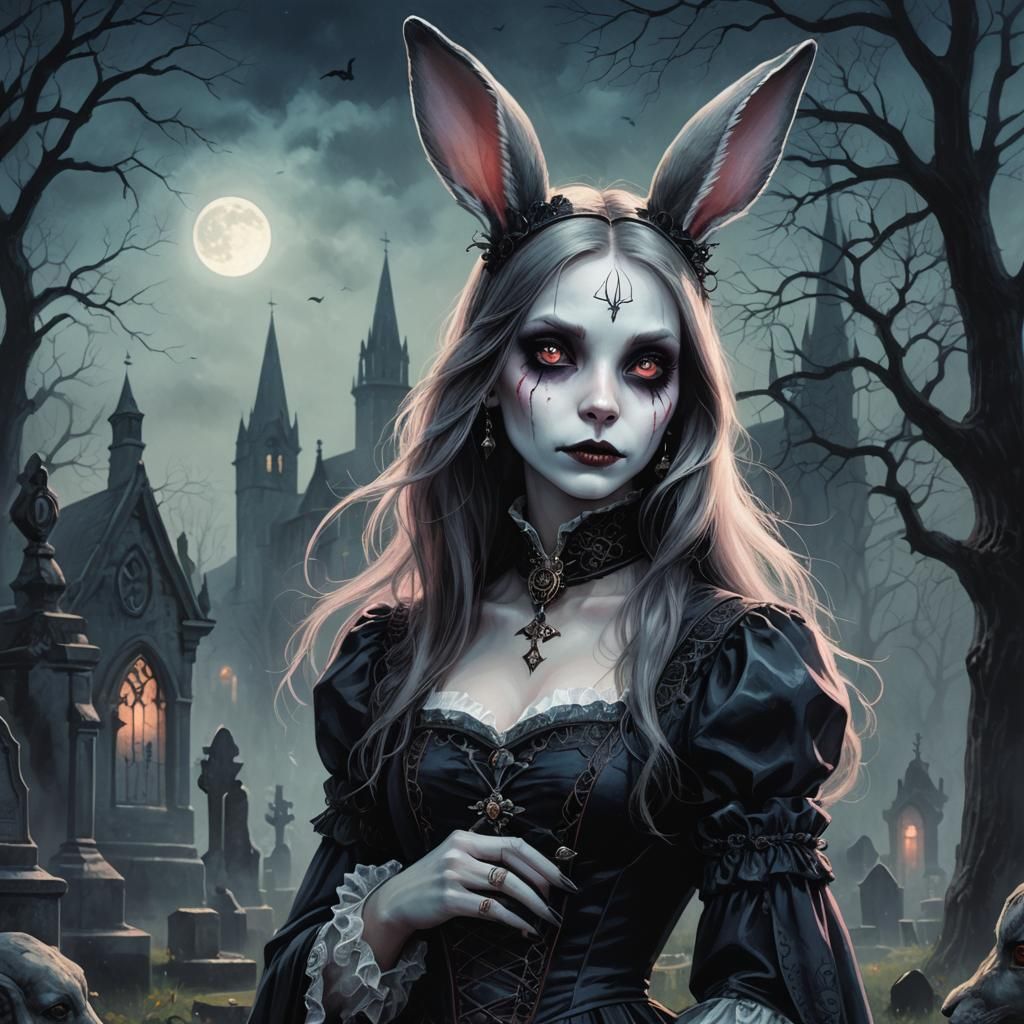 Eerie Bunny Vampire Portrait in Gothic Style