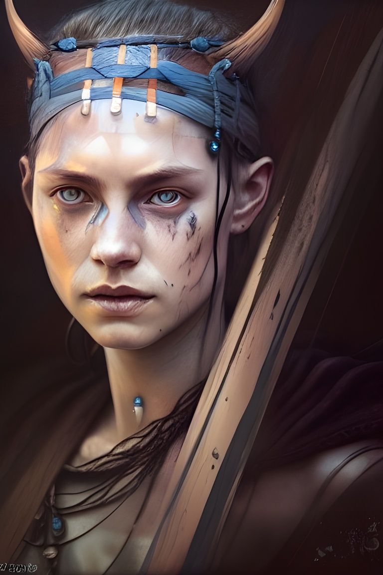 Sinister Viking Portrait in Digital Watercolor Style