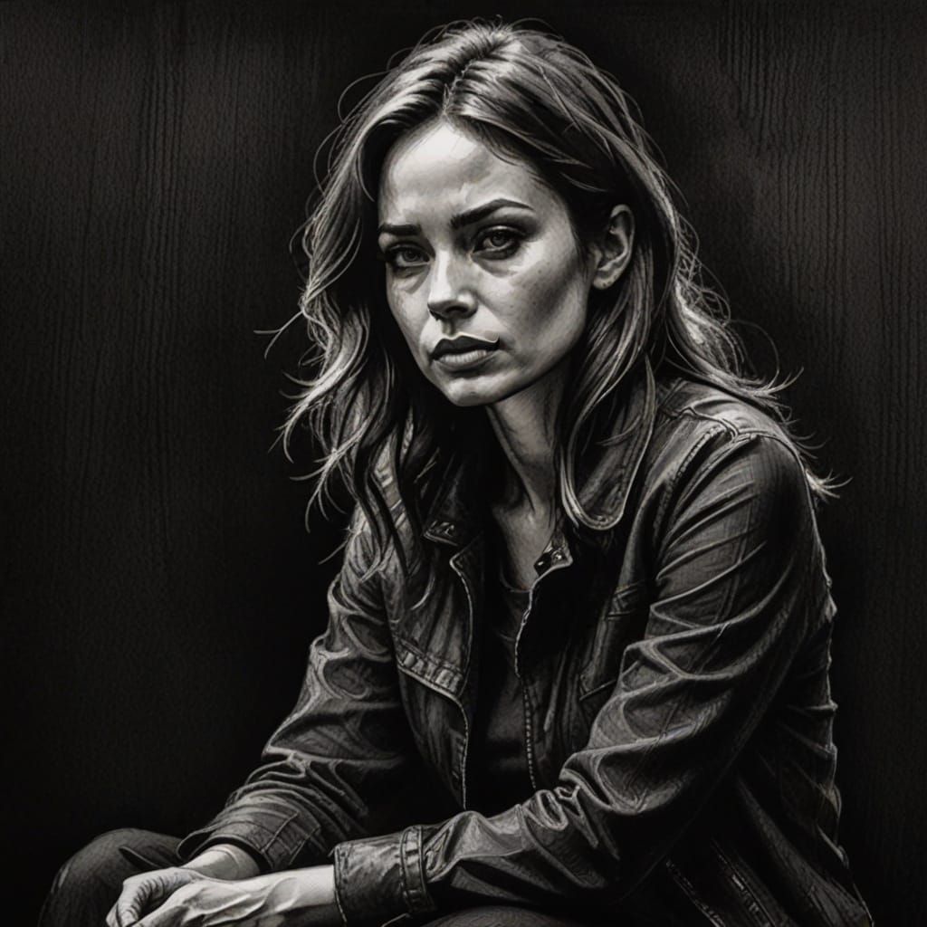Moody Monochrome Model in Charcoal Illustration