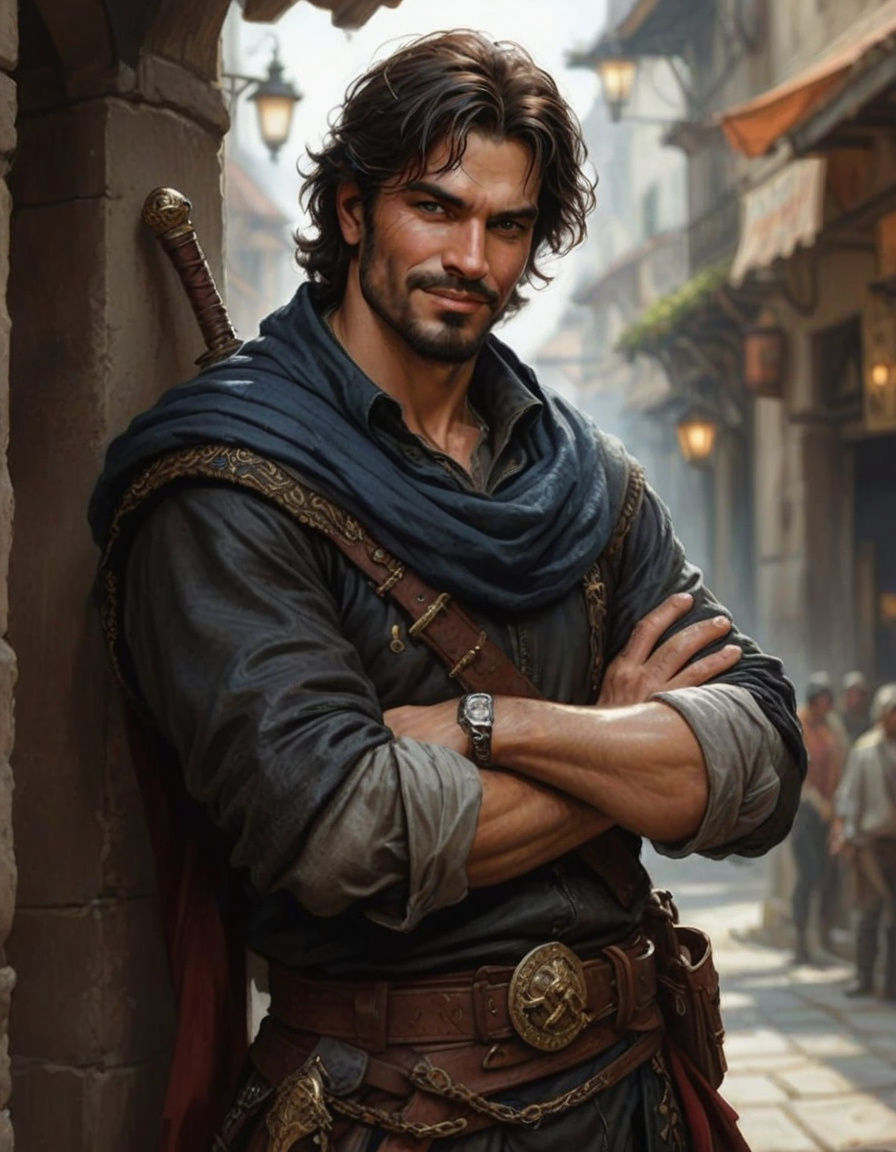 Smiling Scoundrel in Renaissance City, Heroic Fantasy Art