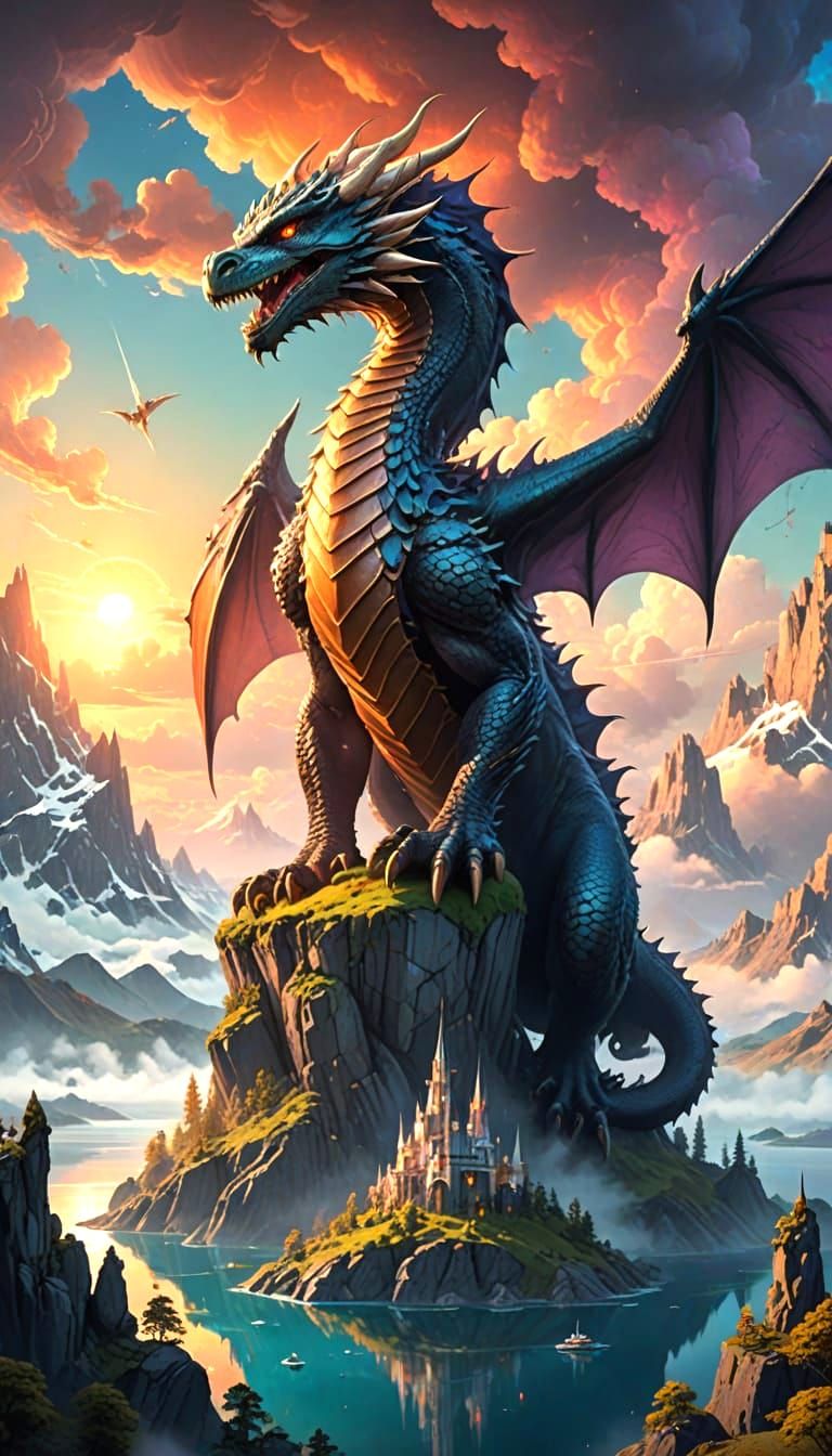 Crystal Dragon Surveys Cloudscape in Ethereal Light