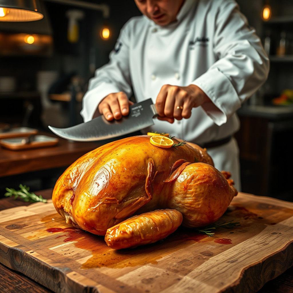 Golden Brown Turkey in Kitchen, Classic Painting Style