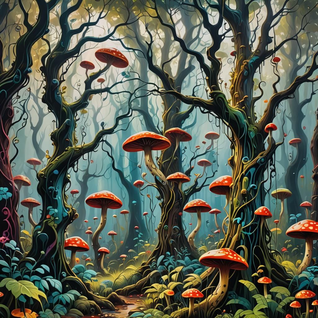 Mystical Forest in Graffiti Art Style