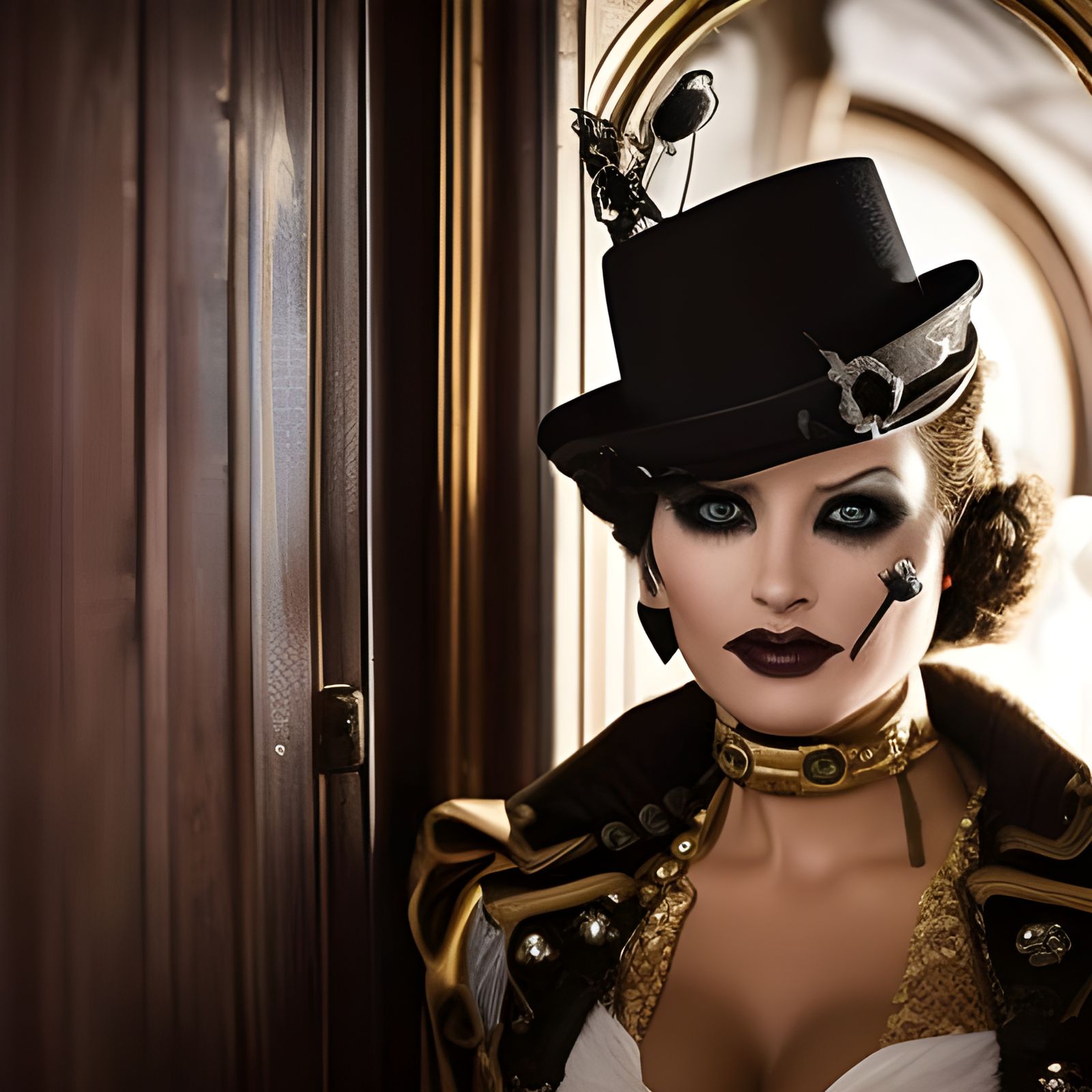 Steampunk Girl Peeks from Dark Closet