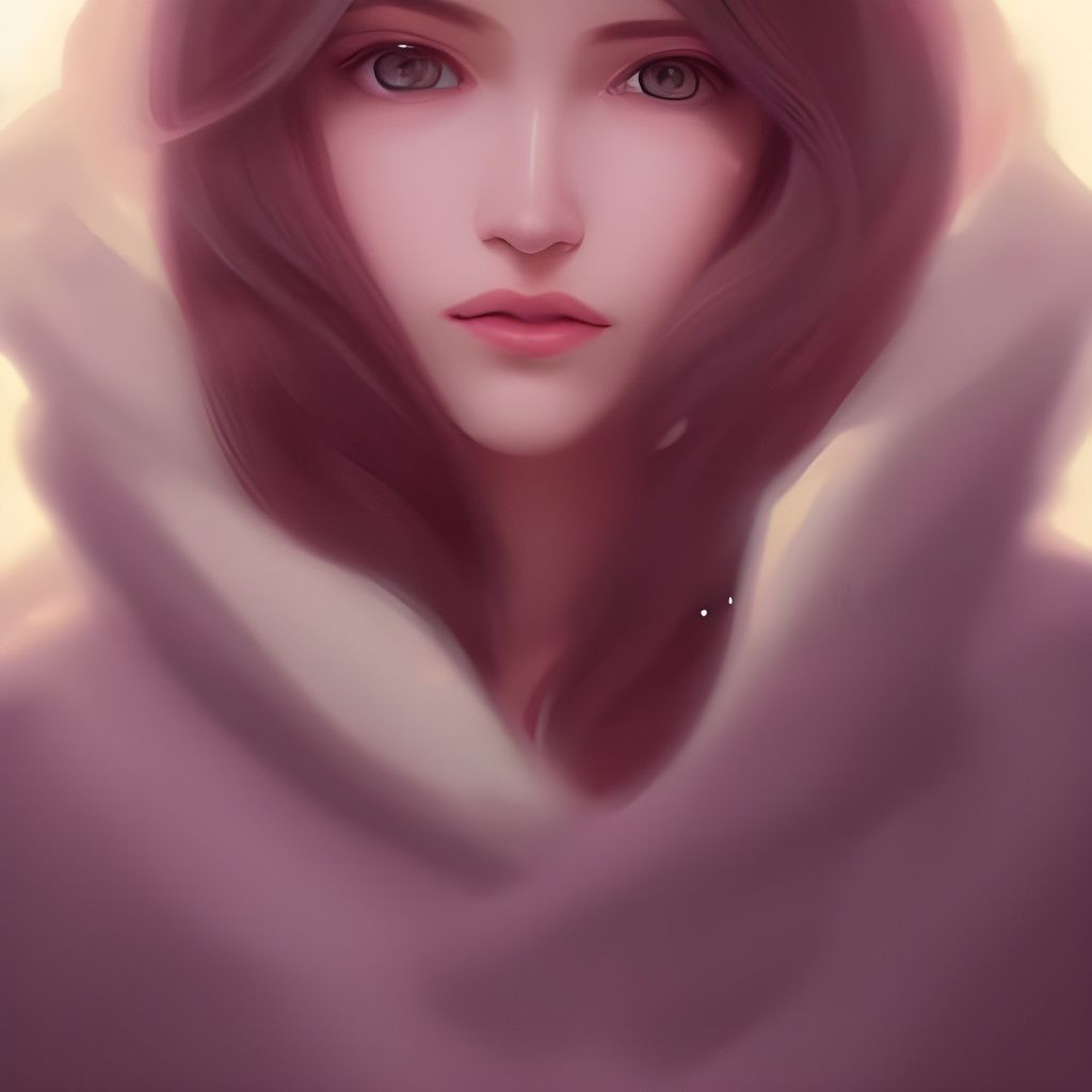 Mint Haired Girl in Snowy Forest, Digital Art