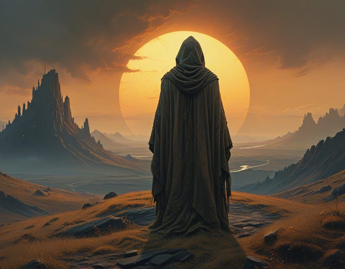 Ethereal Redemption Amidst a Gritty Mountain Landscape