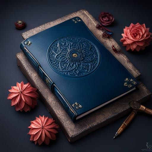 Blue Leather Journal and Flowers: Matte Painting