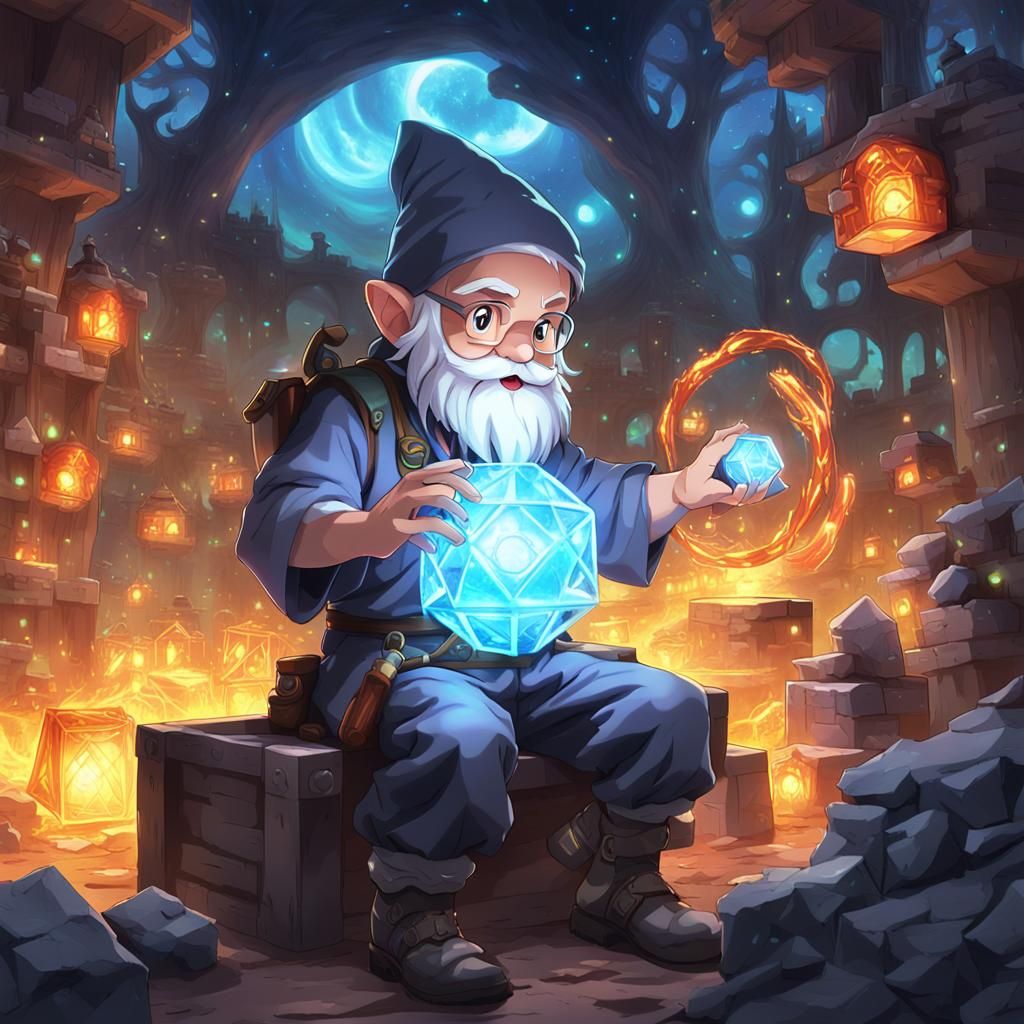 Gnome Artificer Creates Glowing Portal Cube in Anime Style