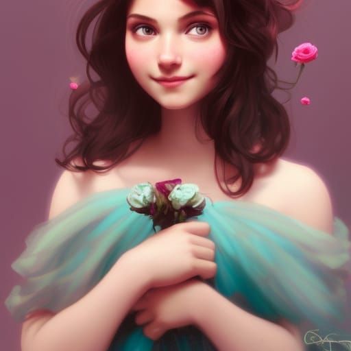 Teen Girl Portrait with Rose, Hyperdetailed Art