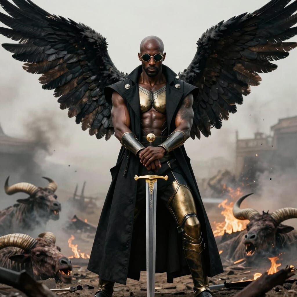 Mahershala Ali as Winged Warrior Angel in Studio Portrait
