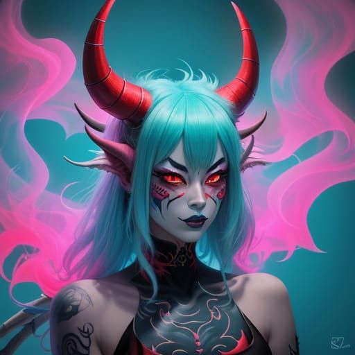 Surreal Woman with Dragon Pet in Anime Style