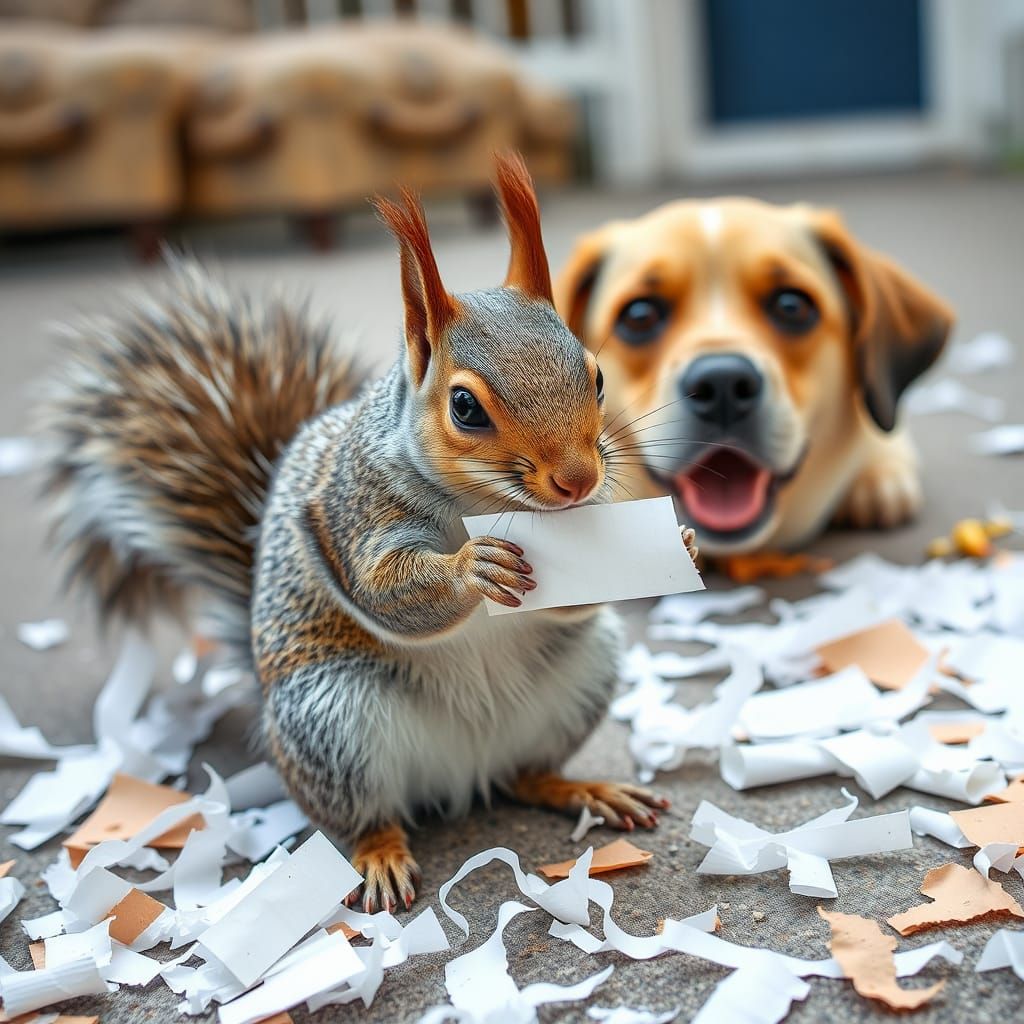 Squirrel Eats Homework as Dog Watches