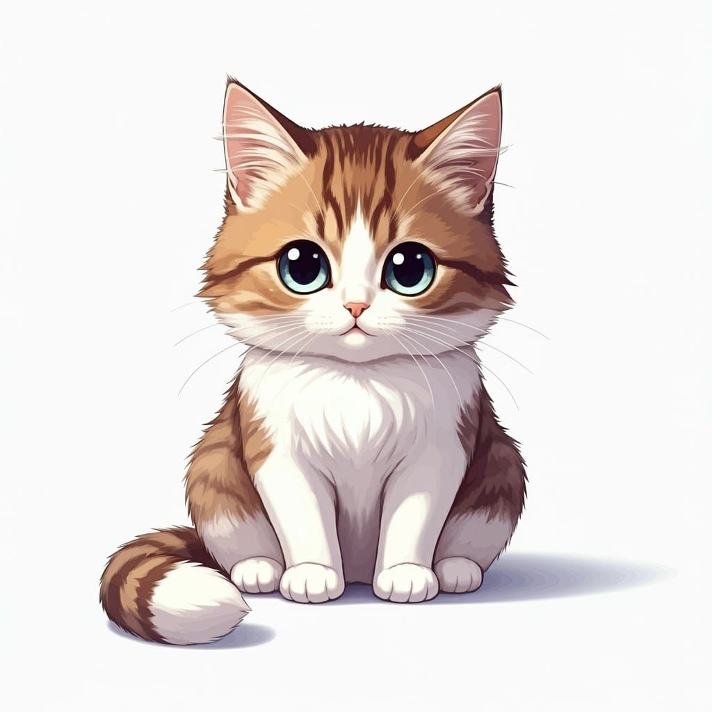 Kawaii Cat with Sparkling Eyes in Anime Style