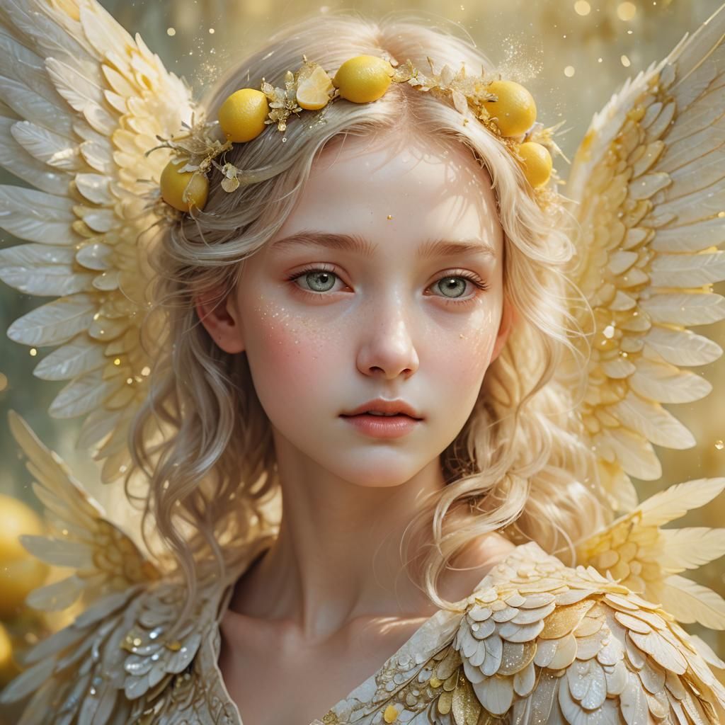 Lemon-Skinned Angel Portrait in Ethereal Concept Art