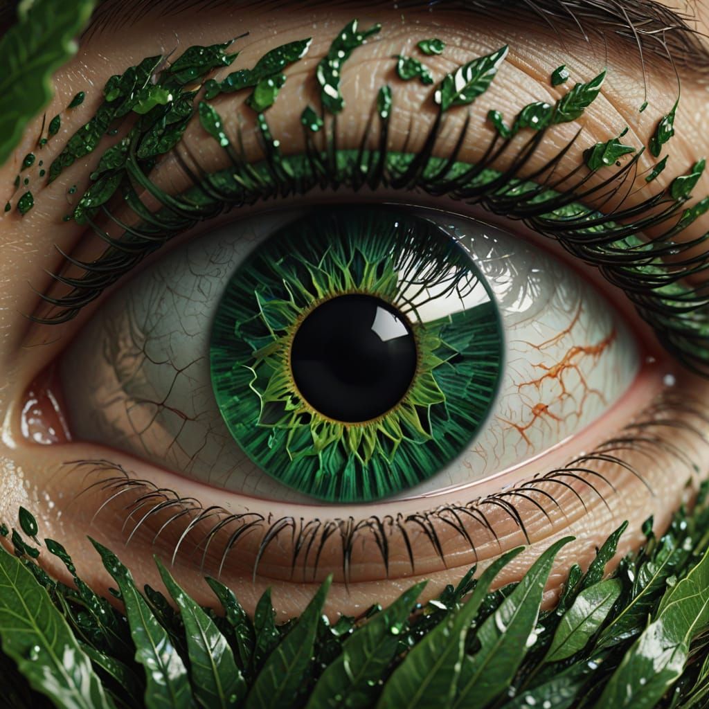 Hyper-Realistic Emerald Eye with Swirling Tornado