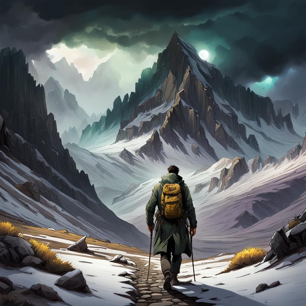 Majestic Mountain Landscape with Lone Explorer