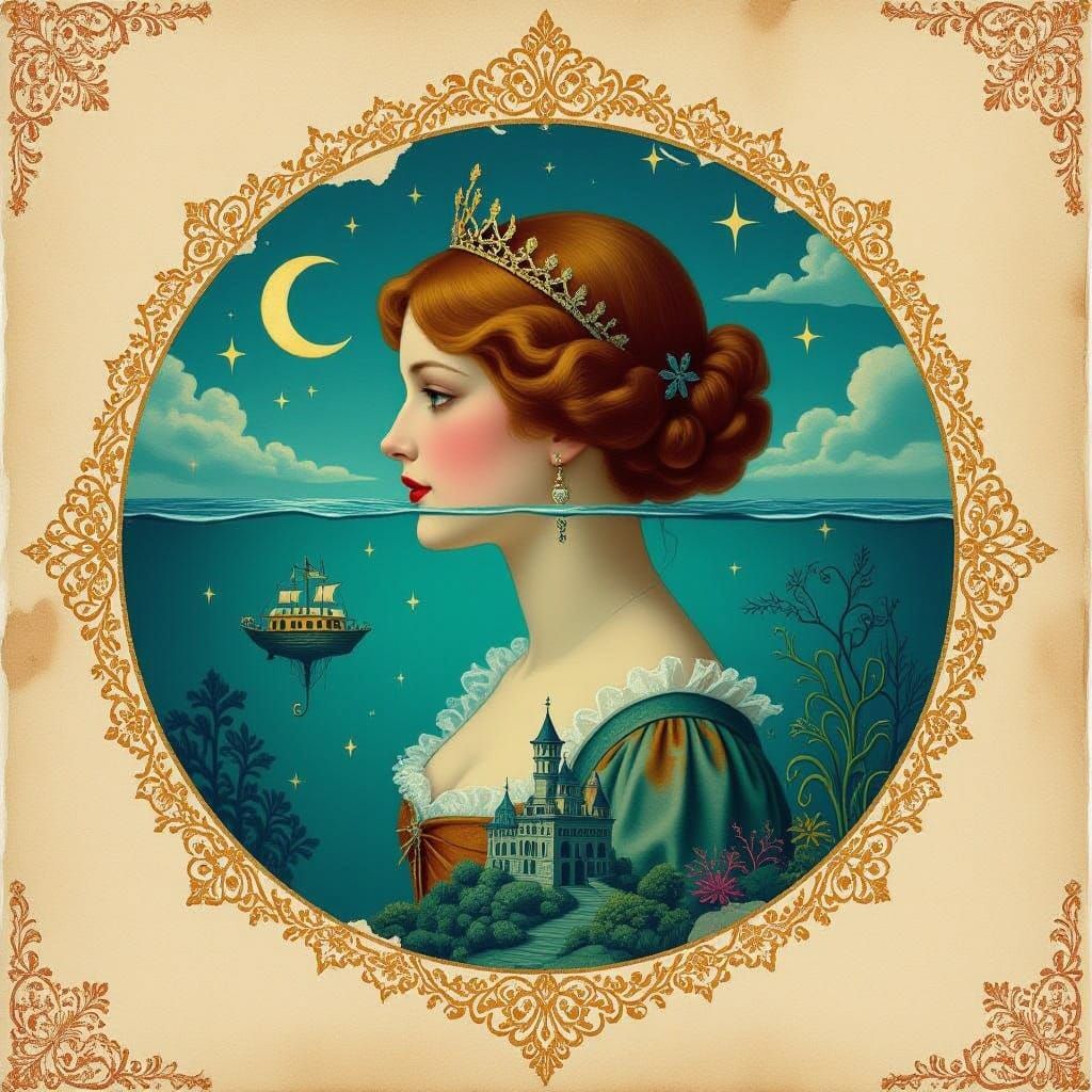 Enchanted Underwater Siren in Vintage Whimsy