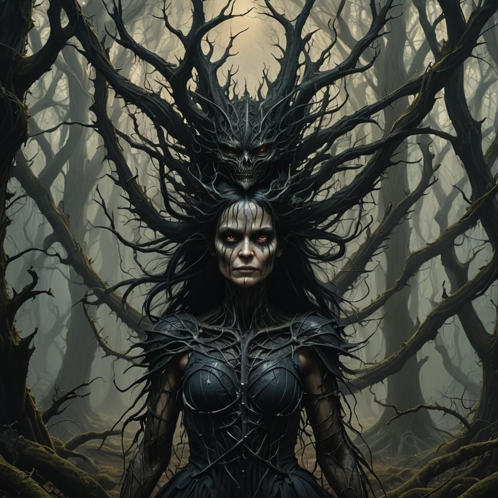Dark Fairy in Twisted Forest, Inspired by Beksiński