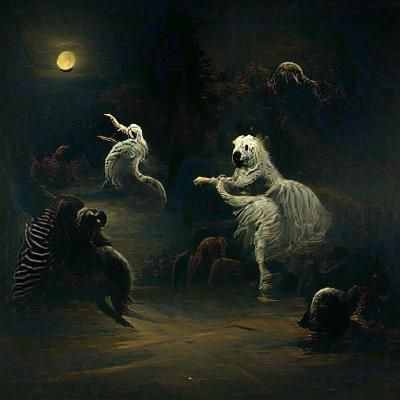 Animals Dancing in Moonlight: Gothic Horror Illustration