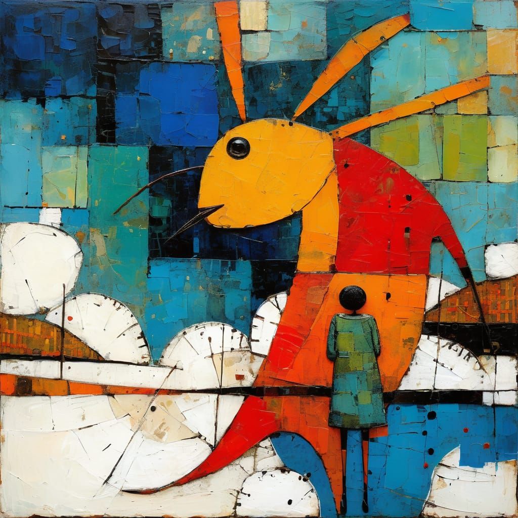 Textured Encaustic Painting in Naive Style