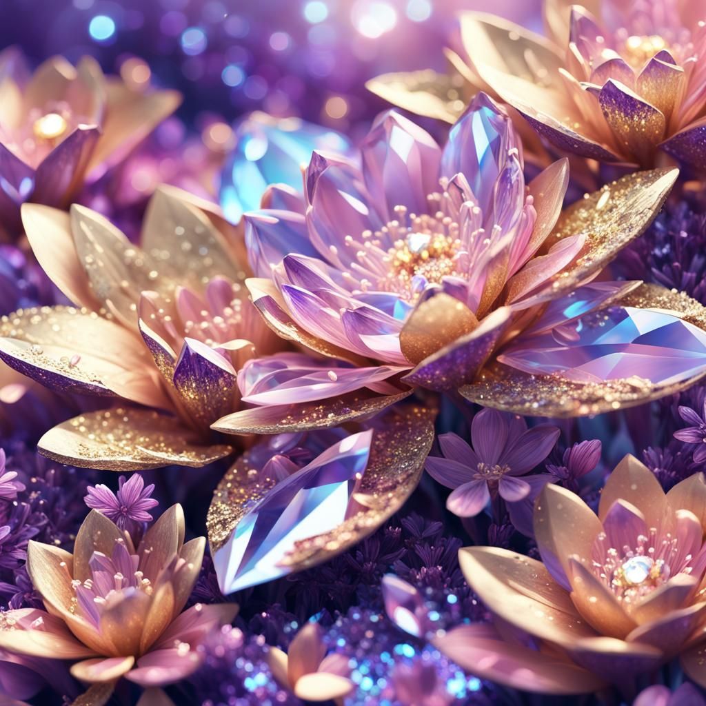 Dreamlike Macro Shot of Crystalline Glitter Flowers