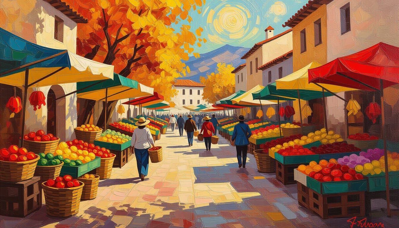 Harvest Festival Marketplace in Impressionist Style