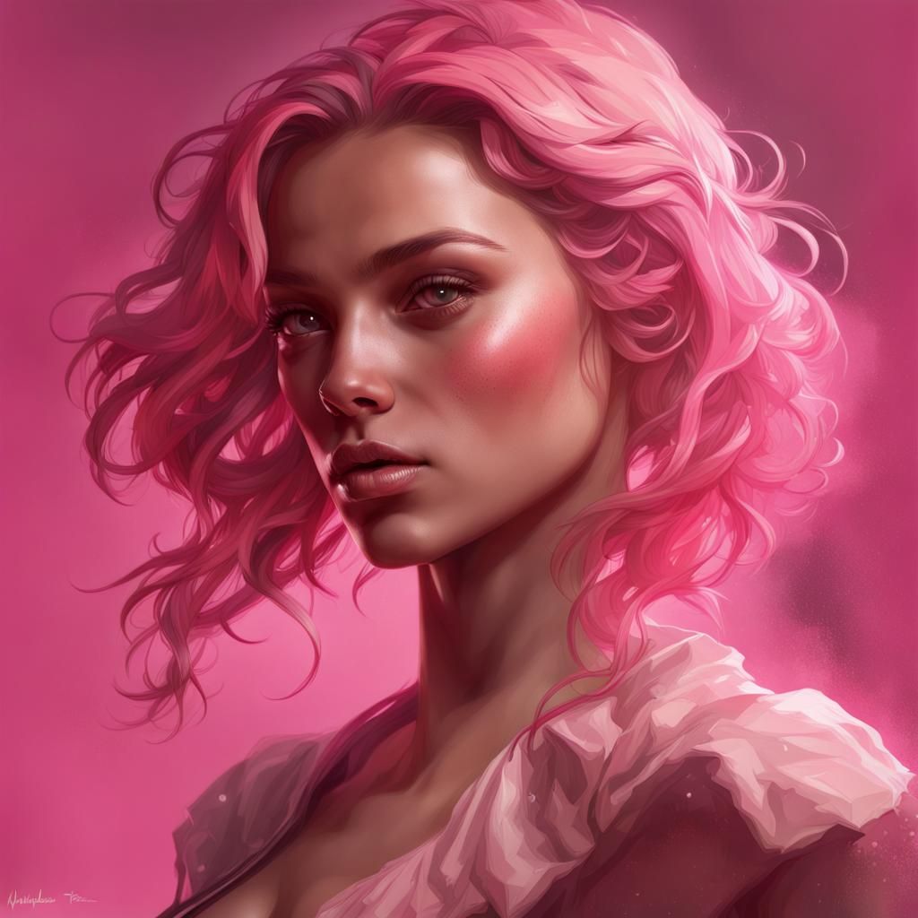 Hyperdetailed Pink Portrait in Art Nouveau Style