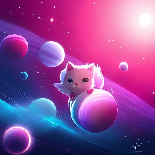 Chibi Cat Astronaut in Space: 3D Render