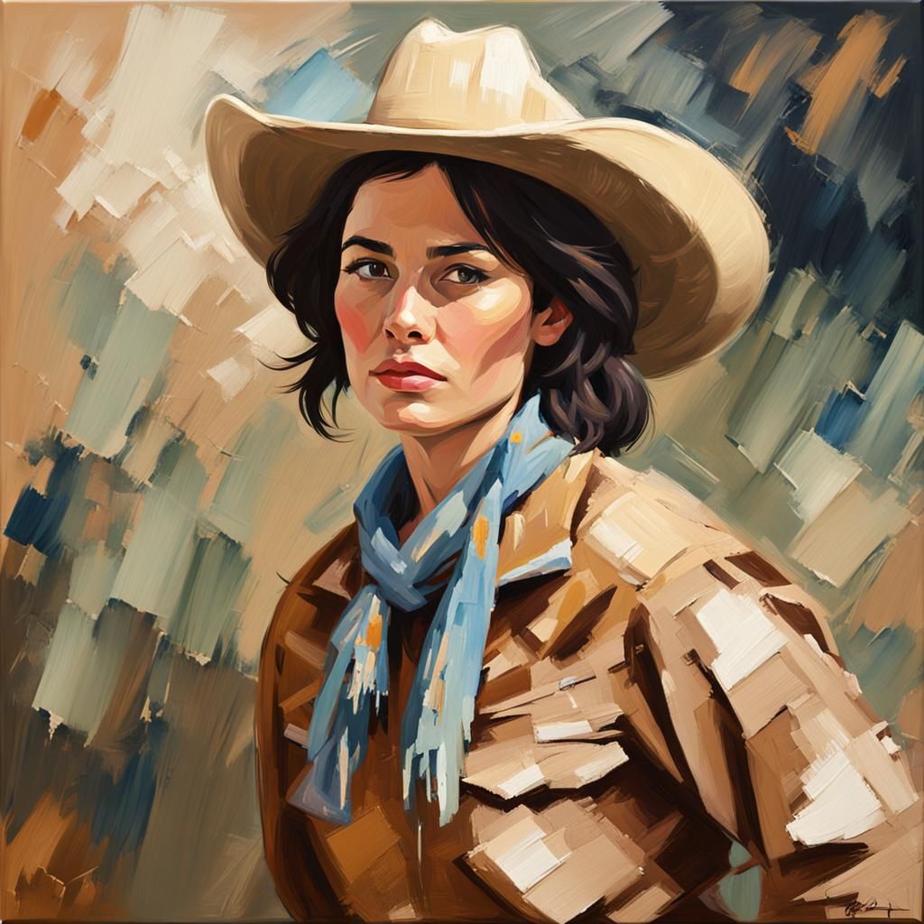 Cowgirl Portrait in Impasto Oil Painting Style