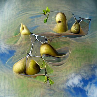 Surreal Pears Growing on Willow Tree