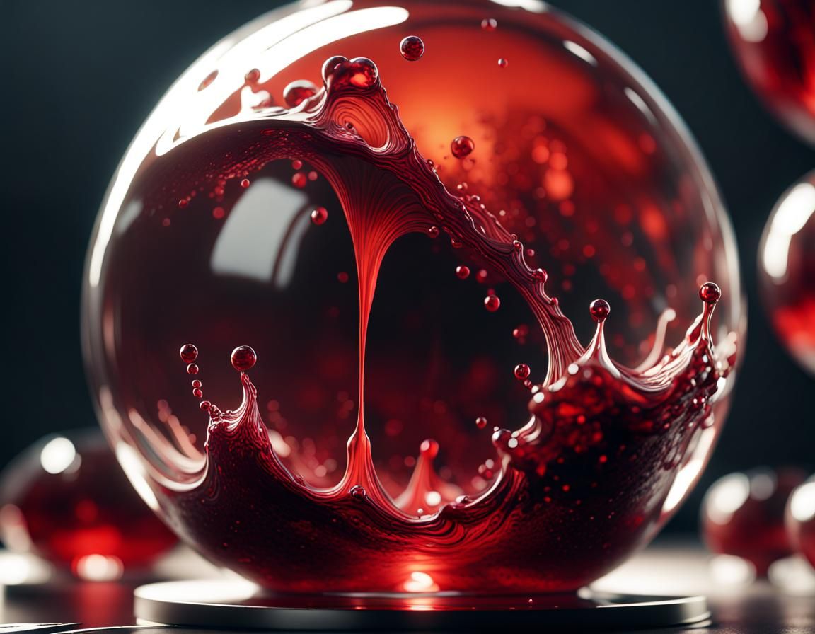 Shattered Glass Orb Releasing Red Ink: 3D Render