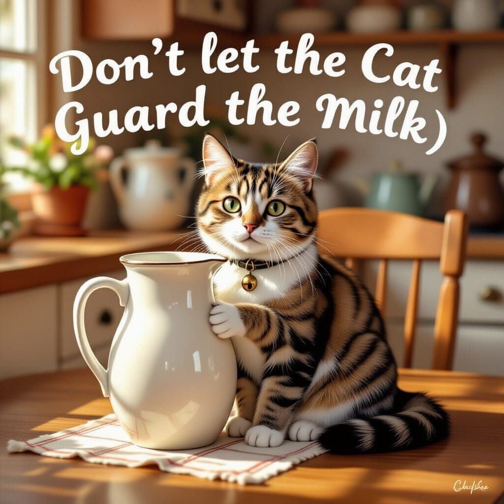 Charming Cat Guards Milk Jug, Potter Style