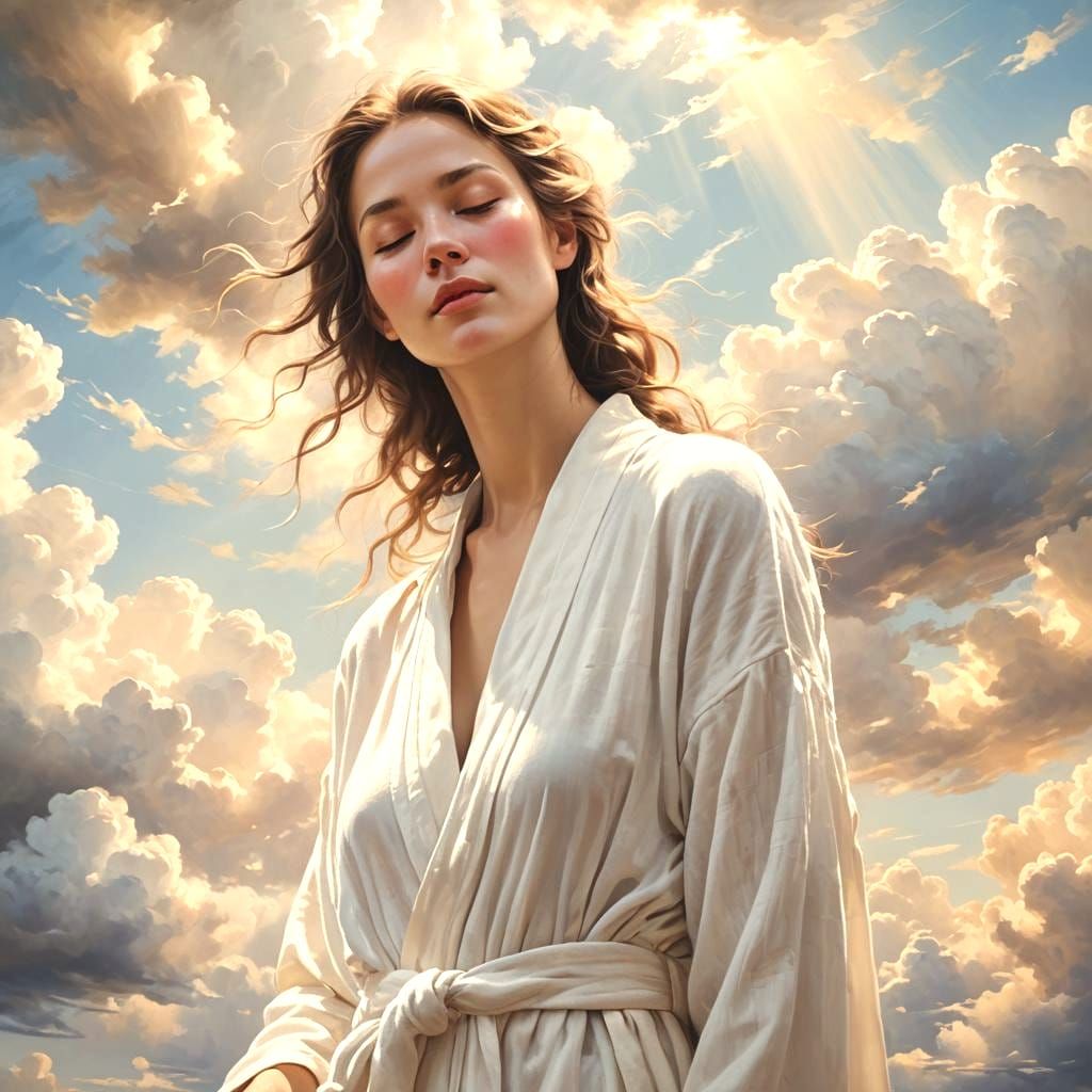 Heavenly Sunshine Beams in Soft Focus Clouds