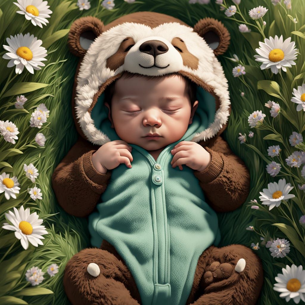 Serene Baby Bear in a Vibrant Field