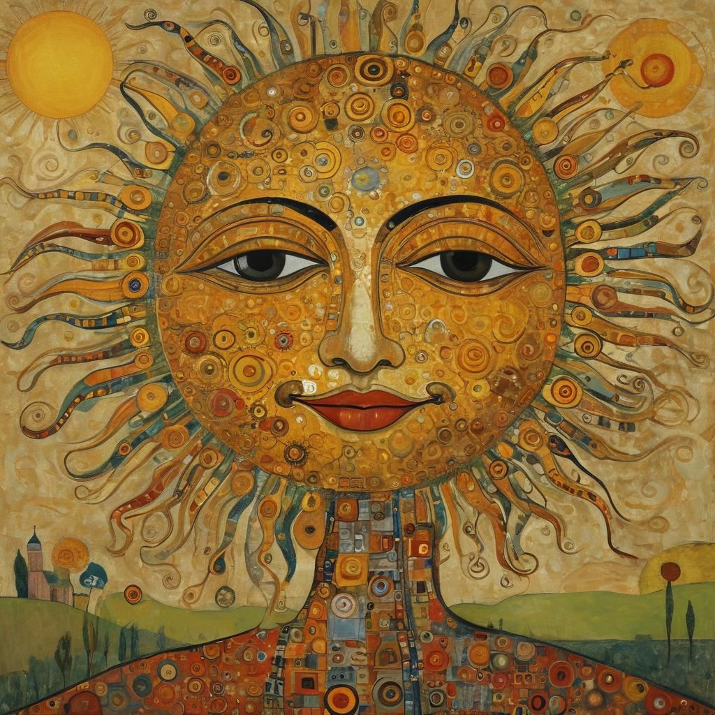 Laughing Sun in Art Nouveau Style