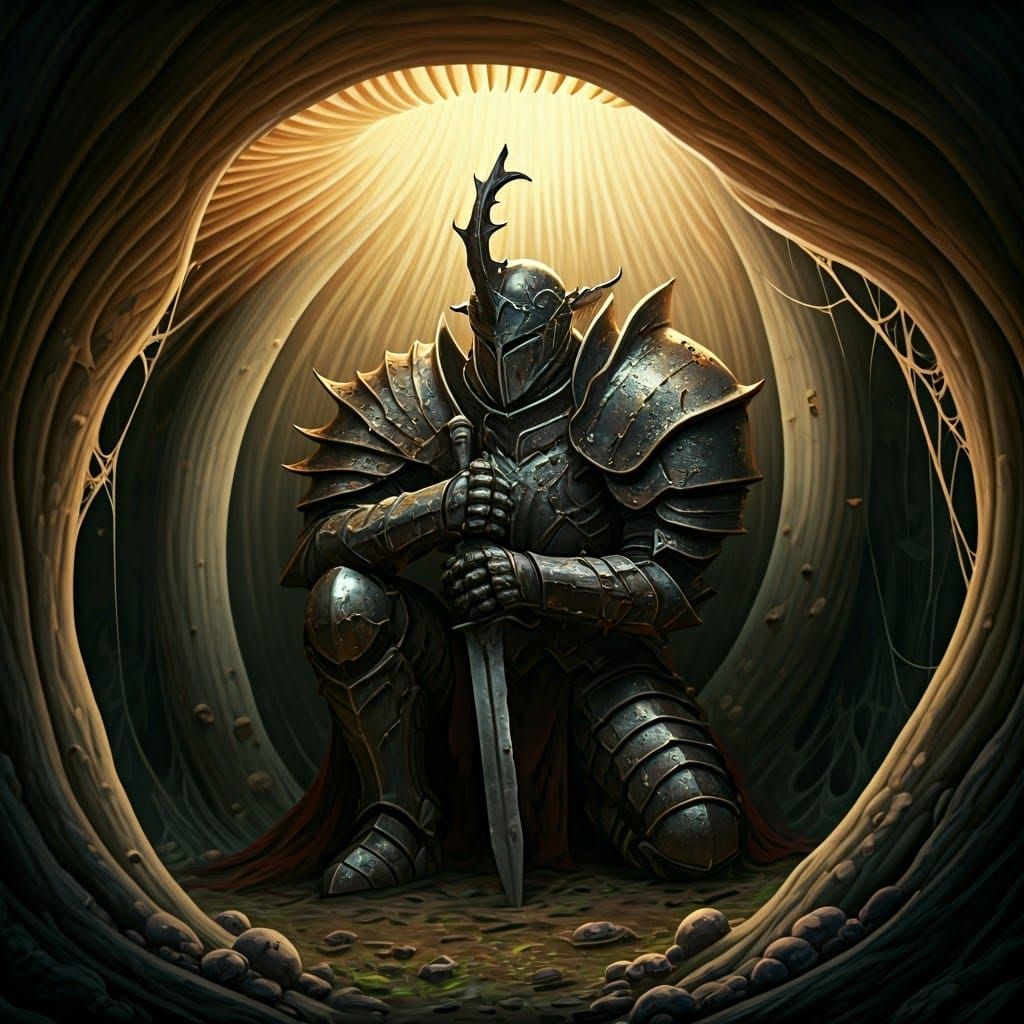 Eldritch Knight Slumbering Beneath Mantis-Like Armor