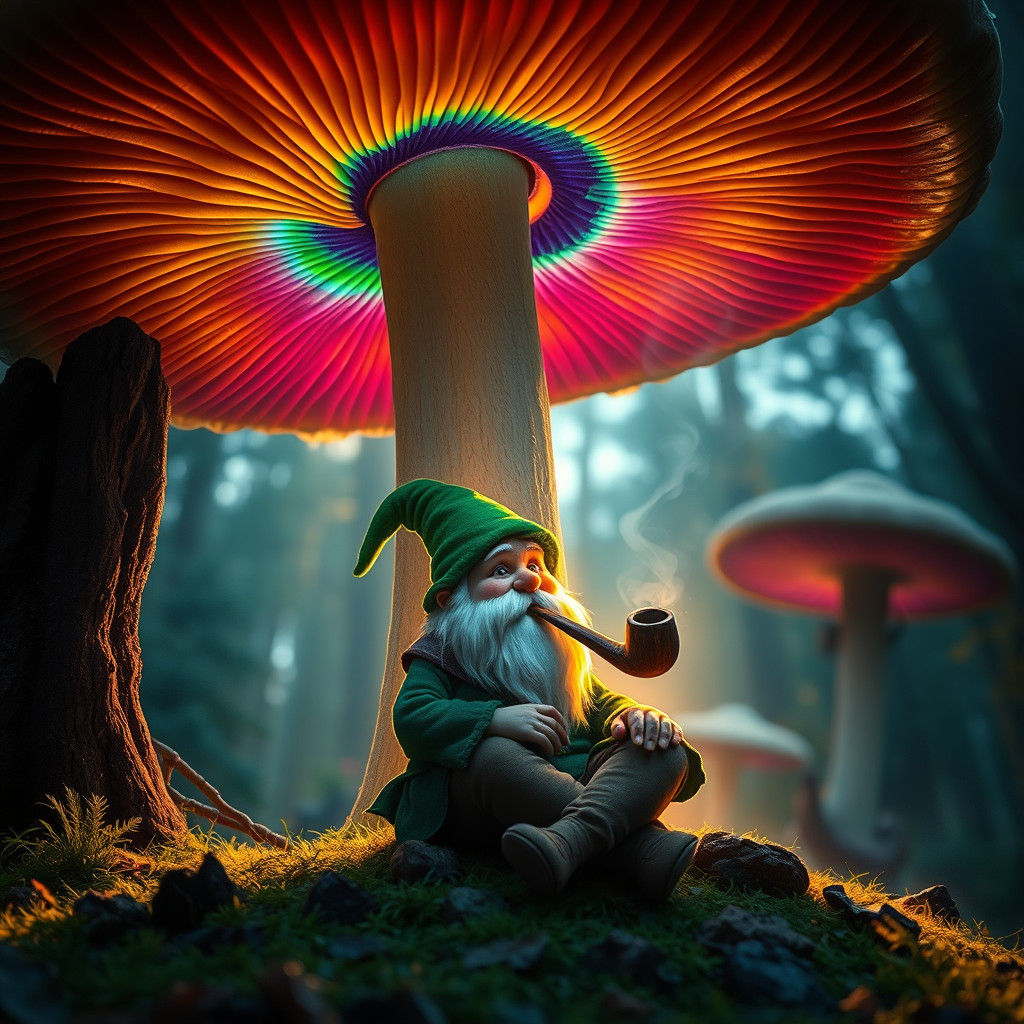 Gnome Under Mushroom with Ambient Lighting